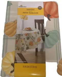 Harvest Round Peva Tablecloth 70 Inch Round Thanksgiving, Fall, Autumn, Holidays - Picture 1 of 8