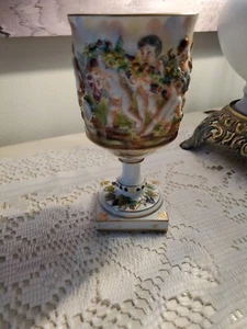 Antiker Ginori Capodimonte handbemalter Cherubs Weinberg Kelch/Kelch EUC - Bild 1 von 14