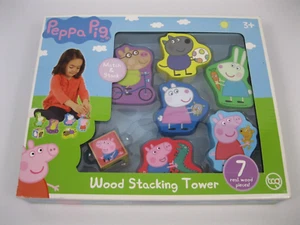 Peppa Pig Wood Stacking Tower 7 Pieces Wooden Blocks Danny Pedro Suzy Rabbit New - Picture 1 of 15