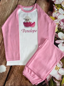 Easter Hatching Lamb Personalised Embroidered 100% Cotton Pyjamas keepsake PJ's - Picture 1 of 3
