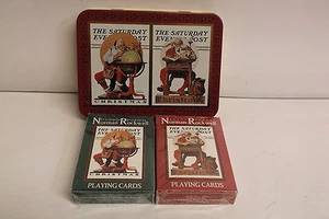 Carte da gioco Norman Rockwell 2 mazzi sigillati latta Natale sabato sera posta - Foto 1 di 5