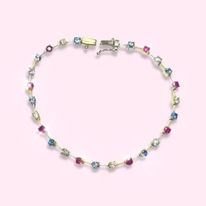 Red White and Blue Sapphire and Ruby Two Tone 14K White and Yellow Gold Bracelet - Picture 1 of 5