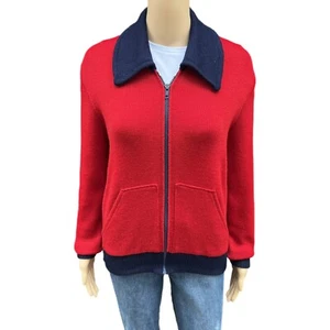 Vintage Woolmark Wool Knit Jacket 60s Mod Full Zip Cardigan - Size Small - Picture 1 of 9