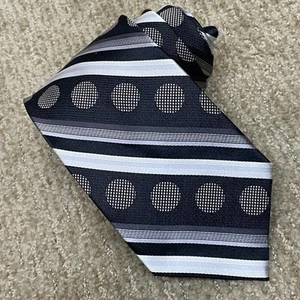"Corbata de seda Jhane Barnes negra gris rayas lunares 3,5"" dinero antiguo ropa de oficina" - Imagen 1 de 5