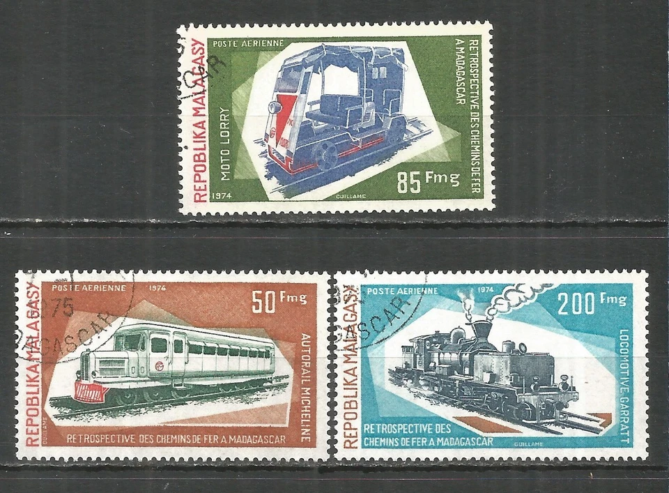 Madagascar / Malagasy 1974 used stamps trains - Image 1 of 1