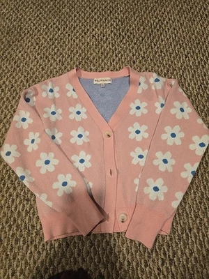 Cárdigan suéter para mujer Willow And Wind talla L rosa con flores blancas y azules Foto 1 de 4