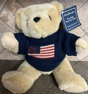 Maglione Vintage Ralph Lauren Polo Peluche Orsacchiotto 1996 Bandiera Snodata Rara Etichetta - Foto 1 di 6