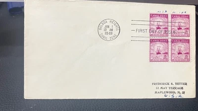 Uncommon  Canal Zone, 1949 FDC for Sc. 145, ship image, block of 4, no cachet - Image 1 of 3