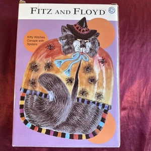 FITZ and FLOYD Halloween Gatito Brujas Canape Galleta Plato Arañas Nuevo en Caja - Imagen 1 de 13