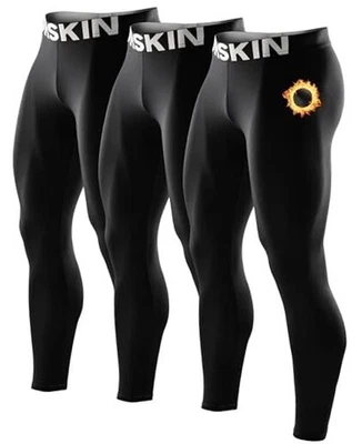  3 or 2 Pack Men's Thermal Compression Pants Tights Large Fleece-lined Black 3p - Image 1 of 4