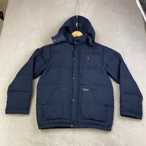 Vintage Polo Ralph Lauren Puffer Jacket Hooded Navy Blue Embroidered Logo - Picture 1 of 12