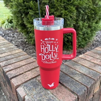NUEVO vaso Dolly Parton 40 OZ acero inoxidable Have A Holly Dolly Navidad rojo Foto 1 de 4
