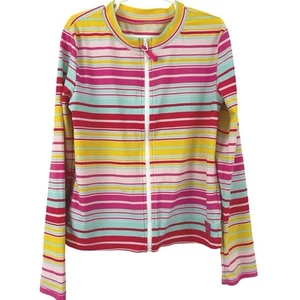 Gap Kids Striped Swim Rash Guard Long Sleeve Beach Zip UPF Pink Girls Size 10Y - Picture 1 of 6