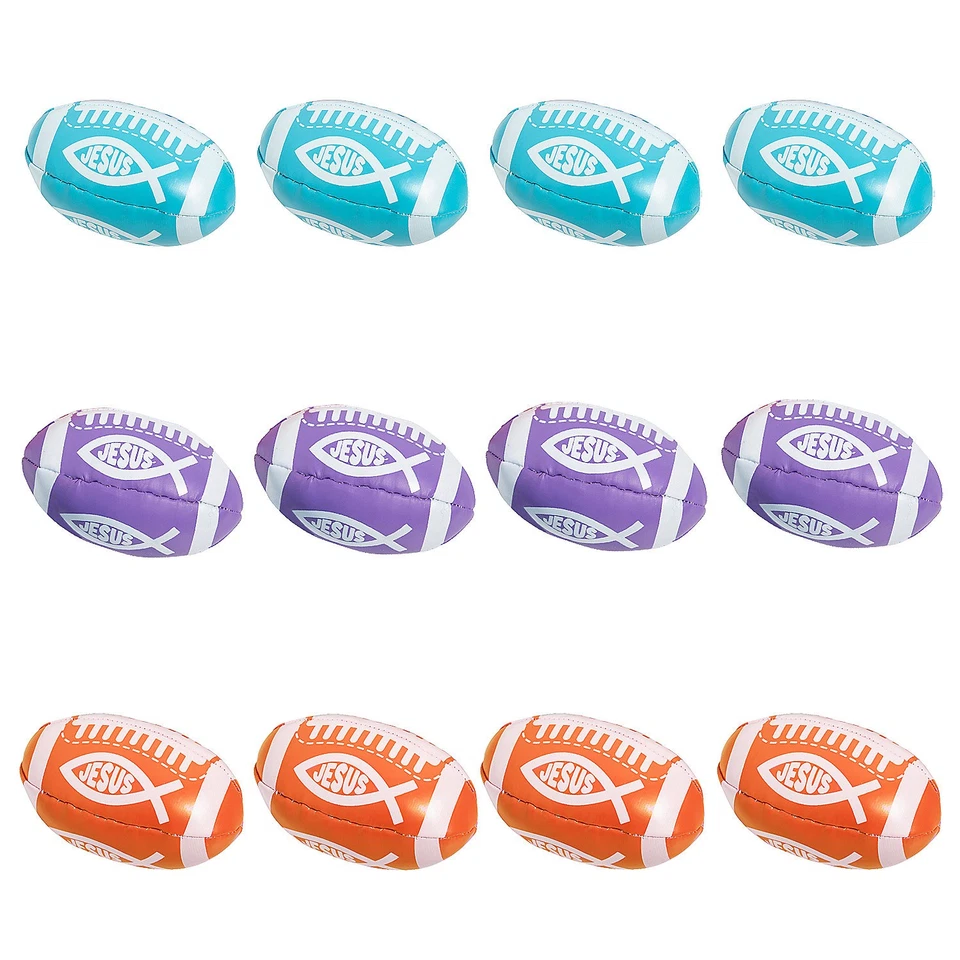 Mini pelotas de fútbol de vinilo de 4"" con peces religiosos naranja, púrpura y azul - 12 piezas Foto 1 de 1