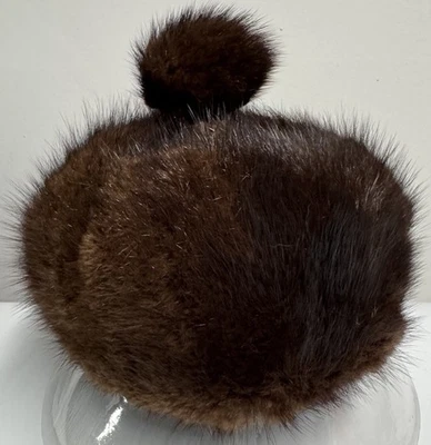 Vintage real Mahogony Mink Fur Beret With Pom Pom EUC S/M - Image 1 of 4