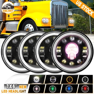 Faros LED RGB calavera 4 piezas 5,75" para camión Peterbilt 349 359 Kenworth W900A Foto 1 de 4