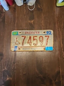 Vintage 1993 Indiana License Plate #74597 Hoosier Hospitality - Picture 1 of 8