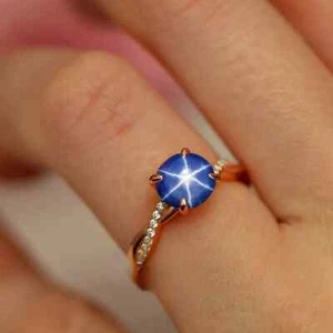 Anello Vintage Stella Lindy Blu, Anello Zaffiro Stella Blu, Argento Sterling 925 - Foto 1 di 5