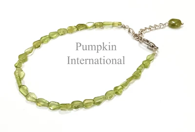 Natural Peridot Tumble Shape Smooth Cut Beads Chain Bracelet Gift For Her - Image 1 of 3