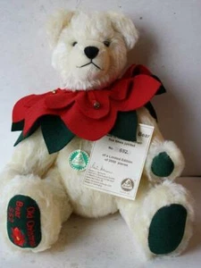 Hermann Teddy Bear Old Christmas White Teddy Bear Mohair Jointed Poinsettia CUTE - Imagen 1 de 1