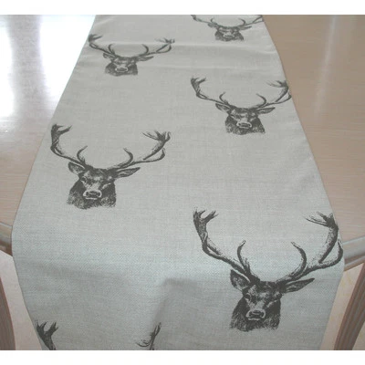 Table Runner 120cm Charcoal Stags 48" Stag Deer Head 4ft Grey Antlers - Image 1 of 3