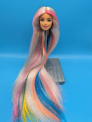 OOAK Custom Reroot Barbie Millie Head Only Long Metallic Rainbow & Blonde Hair - Image 1 of 4