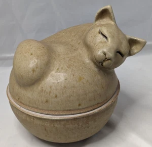 Handgeworfen signiert bedeckt Künstler signiert Studiokeramik Schüssel Katze 7,5 x 7,5 - Bild 1 von 12