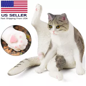 Gray Cat Action Statue Animal Figurine Model Home Ornament Decor Gift Xmas USA - Picture 1 of 9