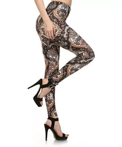 42POPS Leggings Donna Nero Stampa Arabesca - Taglia S/M, Morbidi ed Elasticizzati - Foto 1 di 9