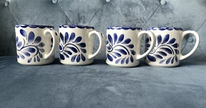 EUC Pottery Barn Blue White Anfora 1920 Puebla Hand Painted Mugs 4pc SET Cups - Picture 1 of 10