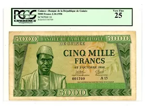 Guinea … P-10 … 5000 Francs … 1958 … *VF* PCGS 25 (VF). - Picture 1 of 2
