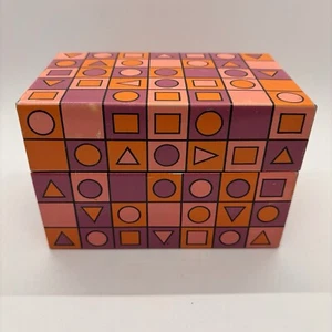 Vintage Rezeptbox Kartei Metall geometrische Formen rosa orange lila - Bild 1 von 11