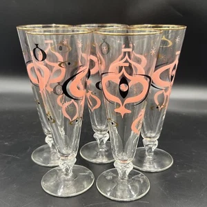 Vintage MCM Glassware Midcentury Libbey Seville Atomic Pilsner Cocktail Pink (5) - Picture 1 of 10