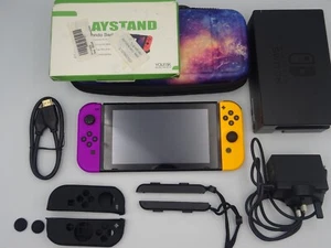 Nintendo Switch HAC-001 Console Bundle + Yellow/Purple Official Joycon & Extras - Picture 1 of 15