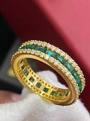 Pave 2,40 Cts Rund Brilliant Cut Diamanten Smaragd Hochzeit Bandring In 14K Gold - Bild 1 von 4