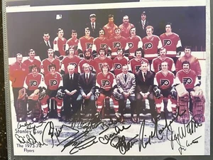 PHILADELPHIA FLYERS: 8 x 10 Photo 73/74 Team Signed by 10 Champs; Names on Cards - Picture 1 of 3