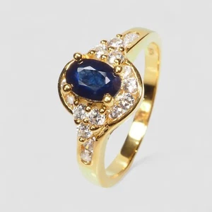 Exquisitos anillos de plata de ley 925 enchapados en oro de 24 quilates con zafiro azul vivo talla 6 - Imagen 1 de 8