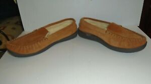  Alpine Swiss Genuine Suede Shearling Slip On Moccasin Slippers Size 12 us
