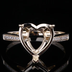 10k Yellow Gold 10x10mm Heart Cut Pave Si Diamond Jewelry Semi-mount Fine Ring - Picture 1 of 7