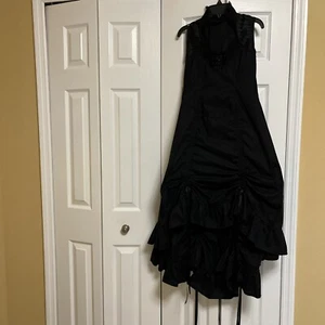 Living Dead Souls Gothabilly Black Ruffle Maxi Steam Punk Fit Flare Dress Size L - Picture 1 of 15