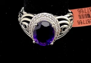 Simulierter Diamant Ring weiß lila Silber Schmuck Größe 11 Band Geschenk - Bild 1 von 10
