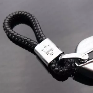 MASERATI LOGO EMBLEM CAR KEYCHAIN WEAVE STYLE LEATHER KEYCHAIN RING DECORATION - Picture 1 of 2