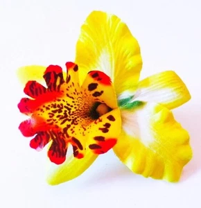 “USA” Hair Fabric Flower Clip Pin Orchid Women Lady Sheer cymbidium Beach Yellow - Picture 1 of 5