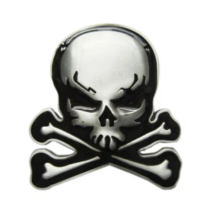 Skull w/ Bones Black Enamel Metal Belt Buckle - Picture 1 of 1