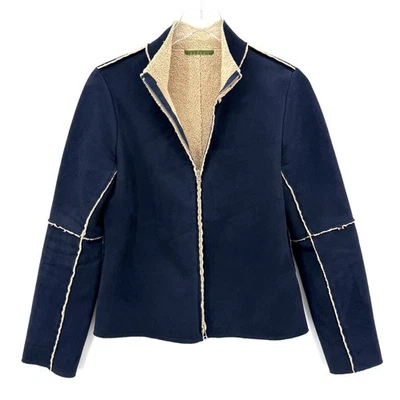 Chaqueta Y2K Terciopelo Imitación Gamuza Talla M Sherpa Forrada Costuras Expuestas Cremallera Azul Foto 1 de 4