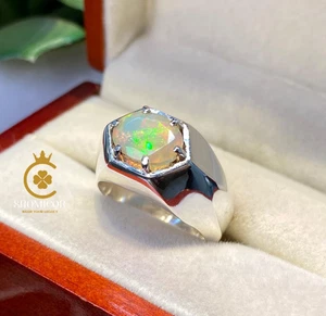 Natural Faceted Ethiopian Opal Ring Handmade Ring Sterling Silver 925 Ring - Picture 1 of 10