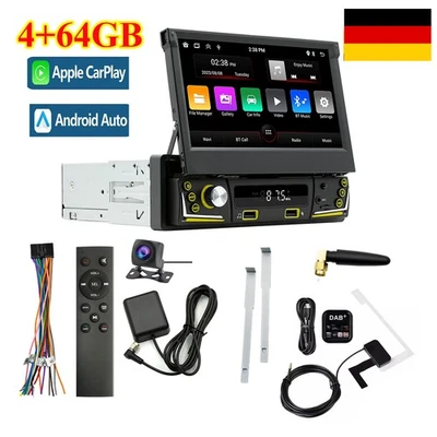 1 DIN 7" Elektrischer Flip Out Autoradio mit DAB+ Wireless Carplay Android Auto - Bild 1 von 4