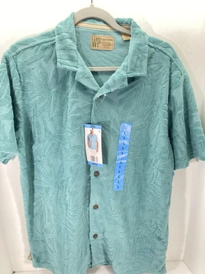 Weatherproof Terry Cloth Cabana Shirt Men Large Green Leaf Textured Button NWT - Image 1 of 4