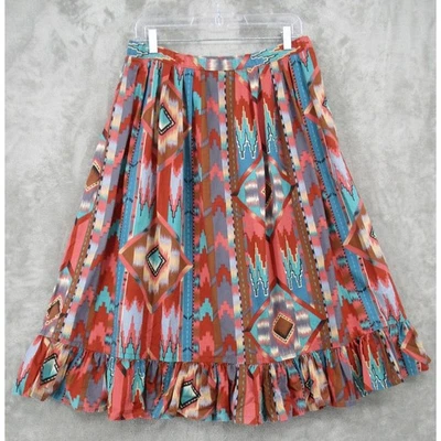 Vintage Skirt 8 Western Aztec Bohemian Pleated A Line Hand Made Southwestern Zip - Image 1 of 4