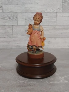 Vtg REUGE Girl W/ Teddy Bear Figural Rotating Music Box Ëdelweiss Swiss Movement - Picture 1 of 10